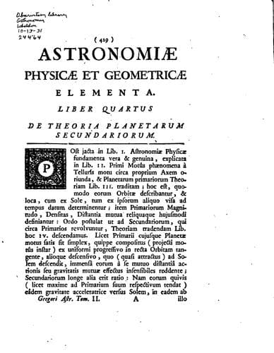 Portada de Davidis Gregorii ... Astronomiae physicae & geometricae elementa